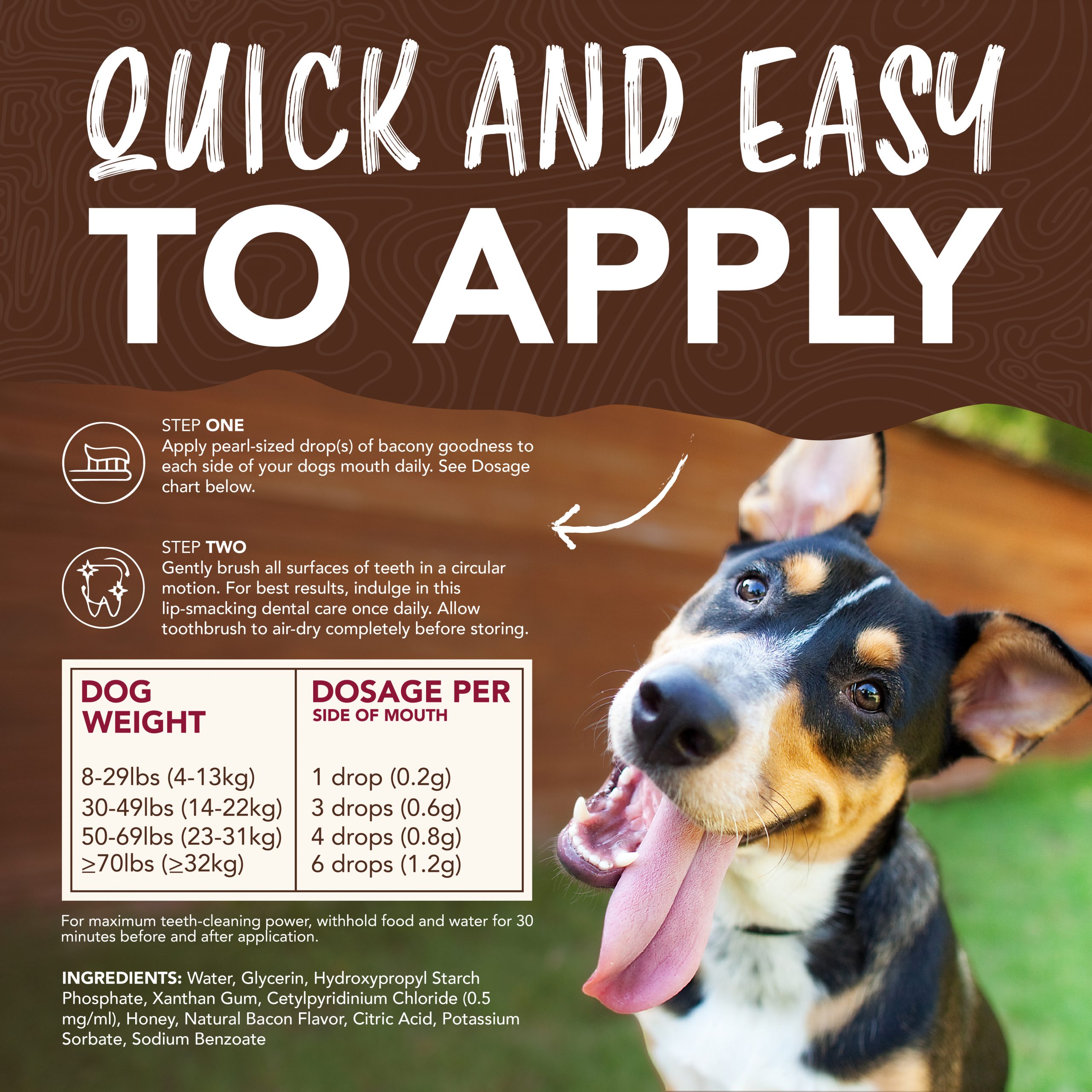Teeth Cleaning Gel & Toothbrush for Small/Medium Dogs – Hickory Smoked Bacon Flavor