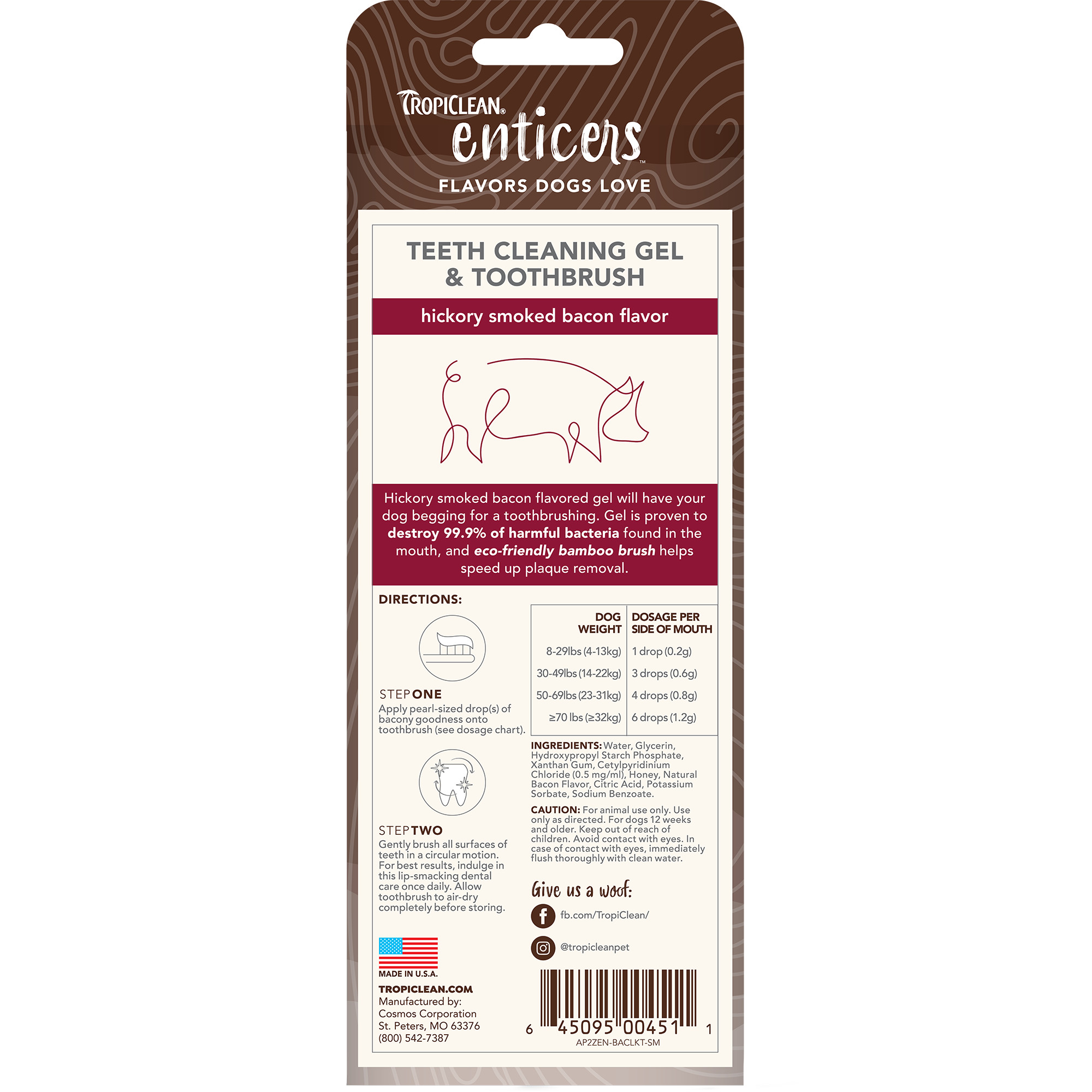 Teeth Cleaning Gel & Toothbrush for Small/Medium Dogs – Hickory Smoked Bacon Flavor