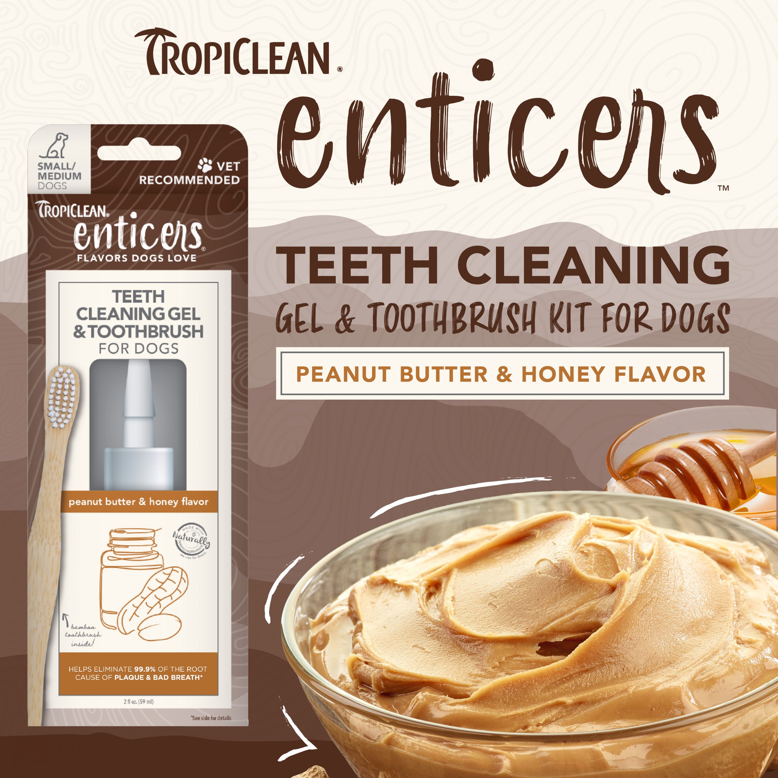 Teeth Cleaning Gel & Toothbrush for Small/Medium Dogs – Peanut Butter & Honey Flavor