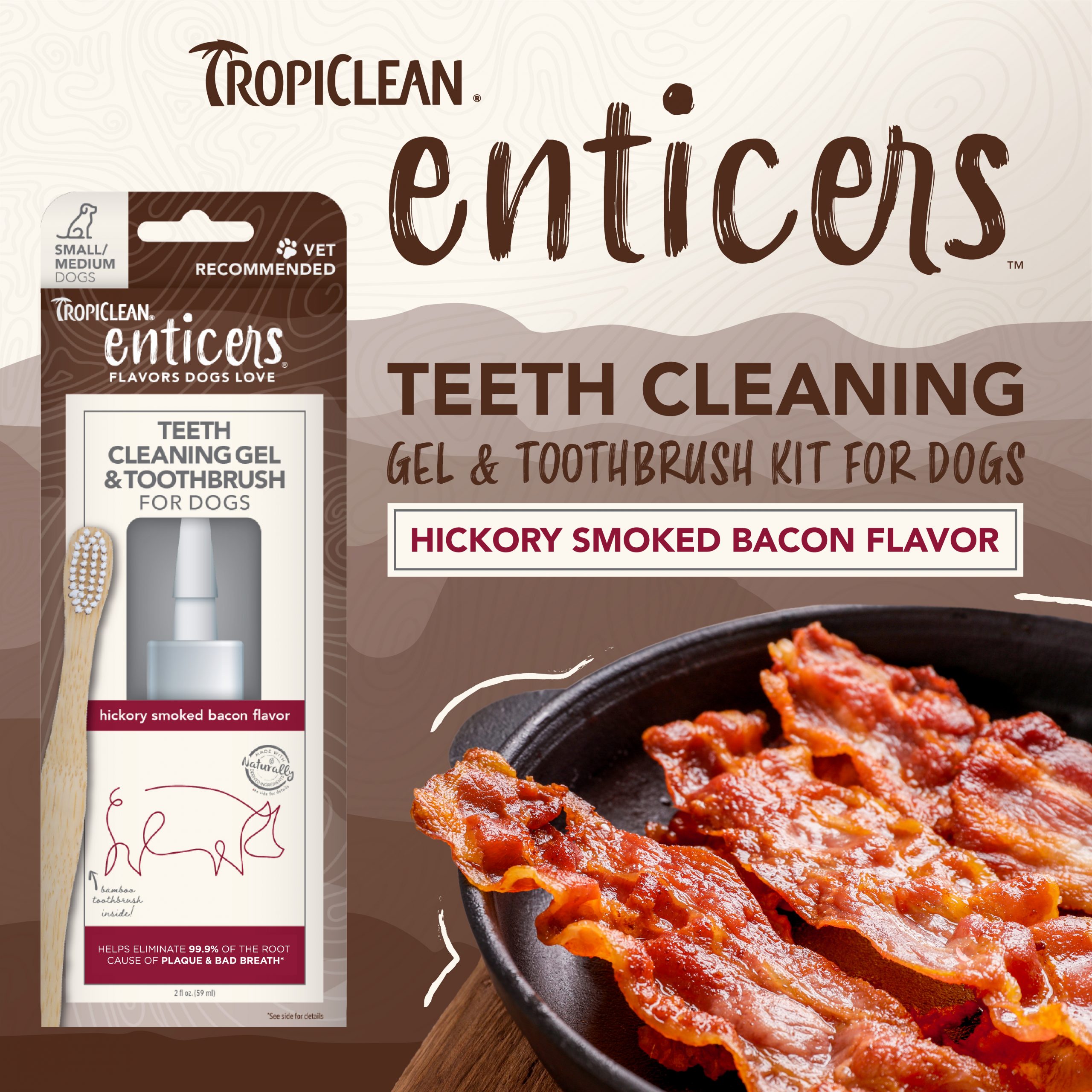 Teeth Cleaning Gel & Toothbrush for Small/Medium Dogs – Hickory Smoked Bacon Flavor