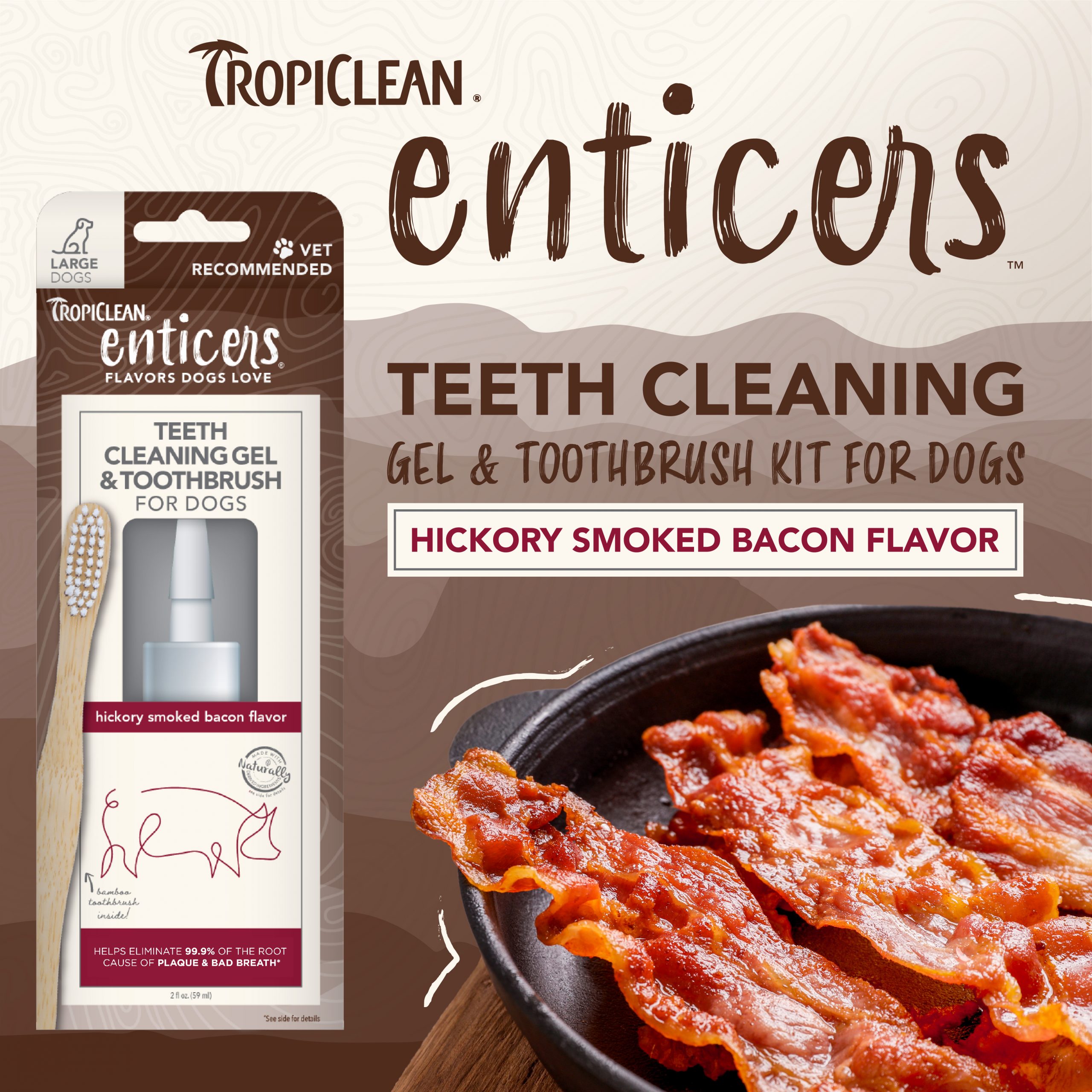 Teeth Cleaning Gel & Toothbrush for Large Dogs – Hickory Smoked Bacon Flavor