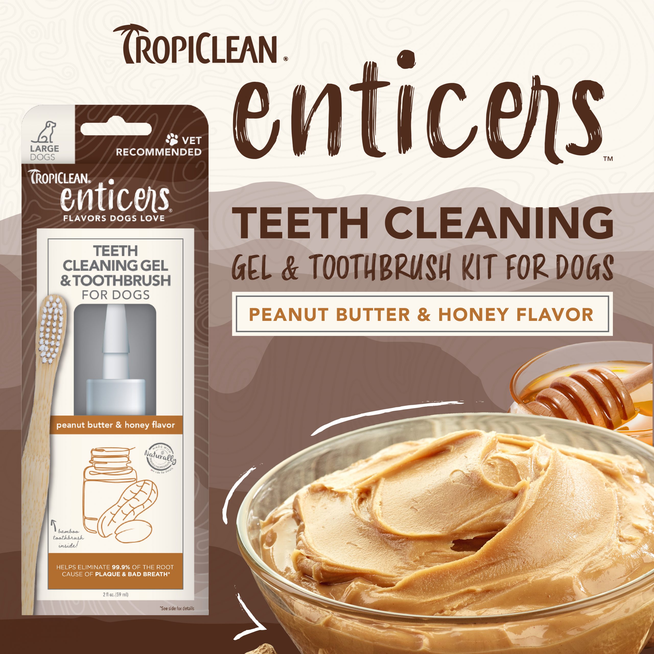 Teeth Cleaning Gel & Toothbrush for Large Dogs – Peanut Butter & Honey Flavor